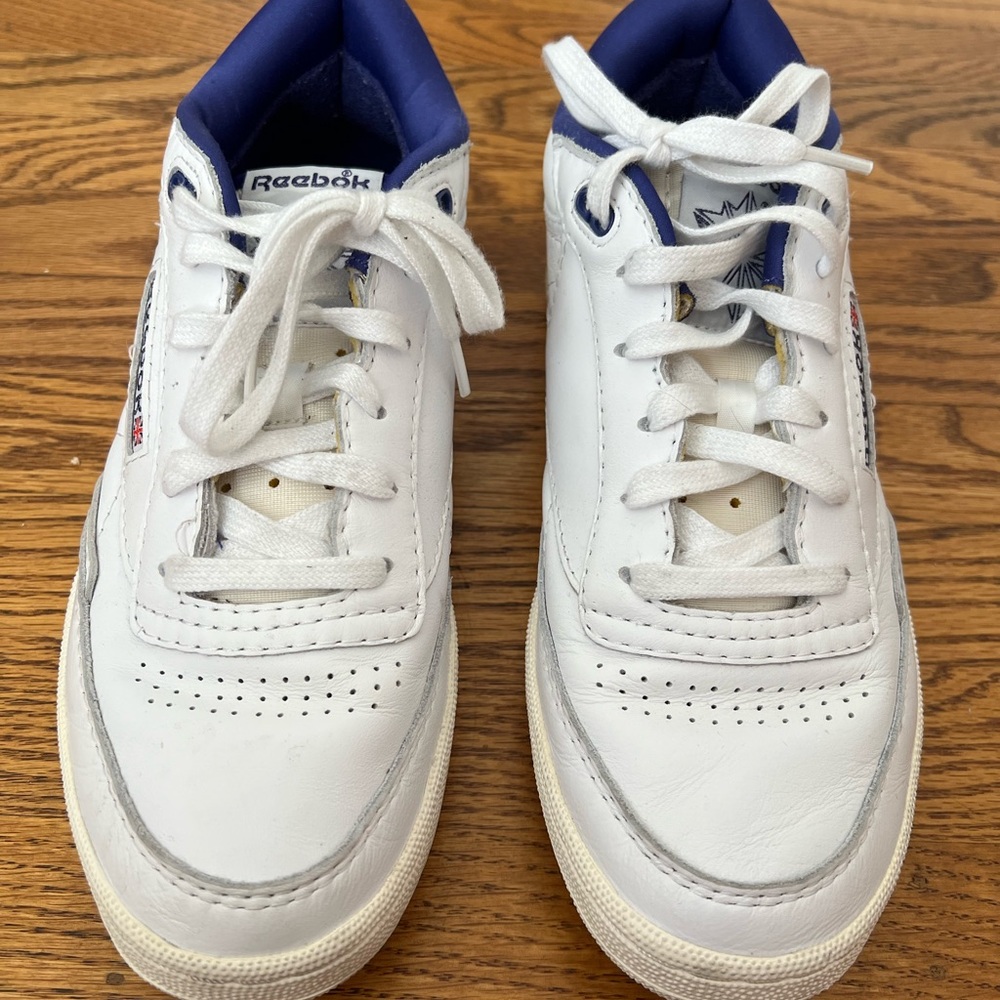 Reebok White and Blue Low-Top Sneakers with Perforated Design